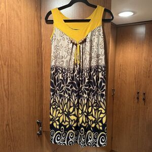 Sleeveless Silk Dress Brown Yellow XXL Pullover Stretch Bead Accents Tie Back